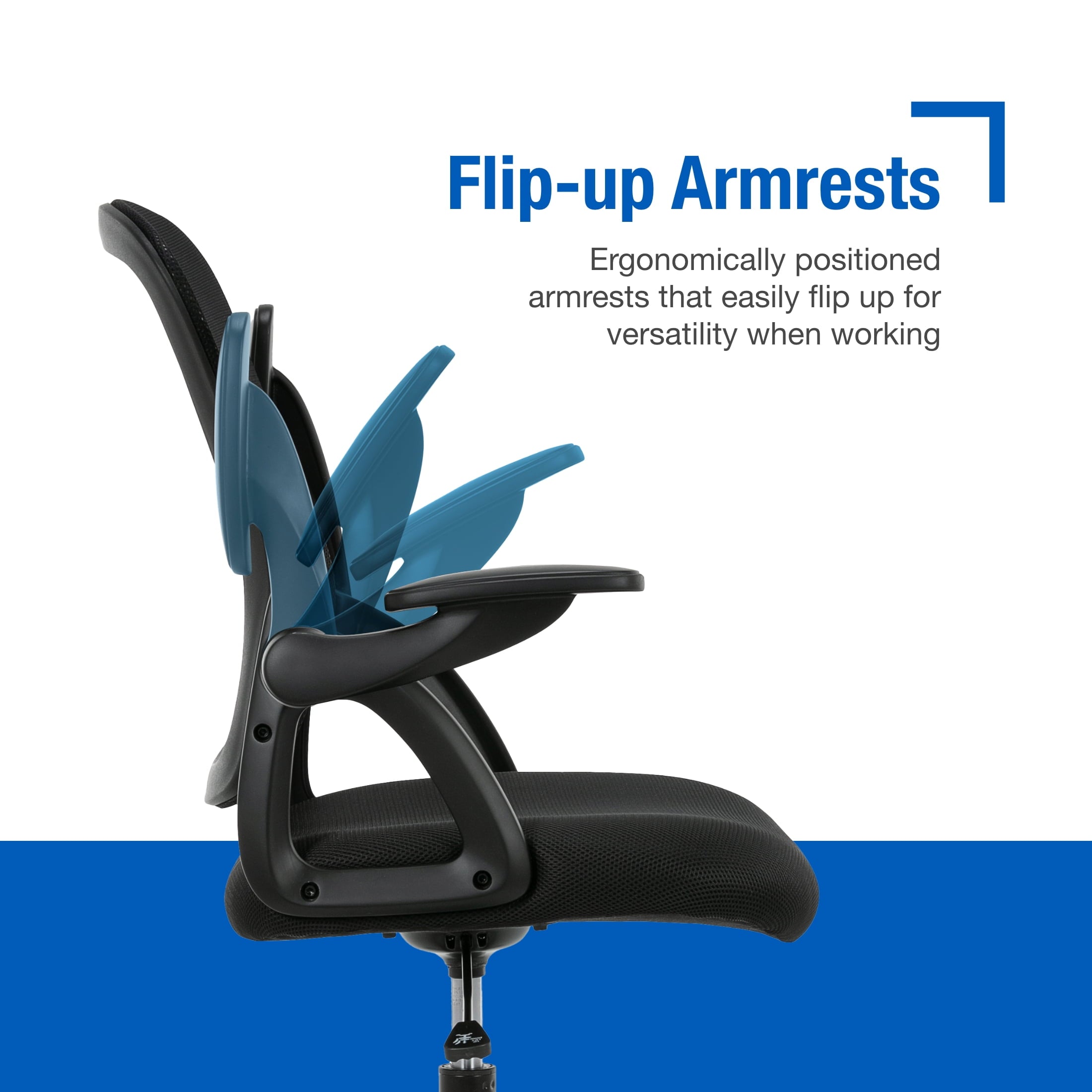Mainstays Ergonomic Mesh Back Office Chair with Flip Up Arms for Adults, Black Fabric, 275lb