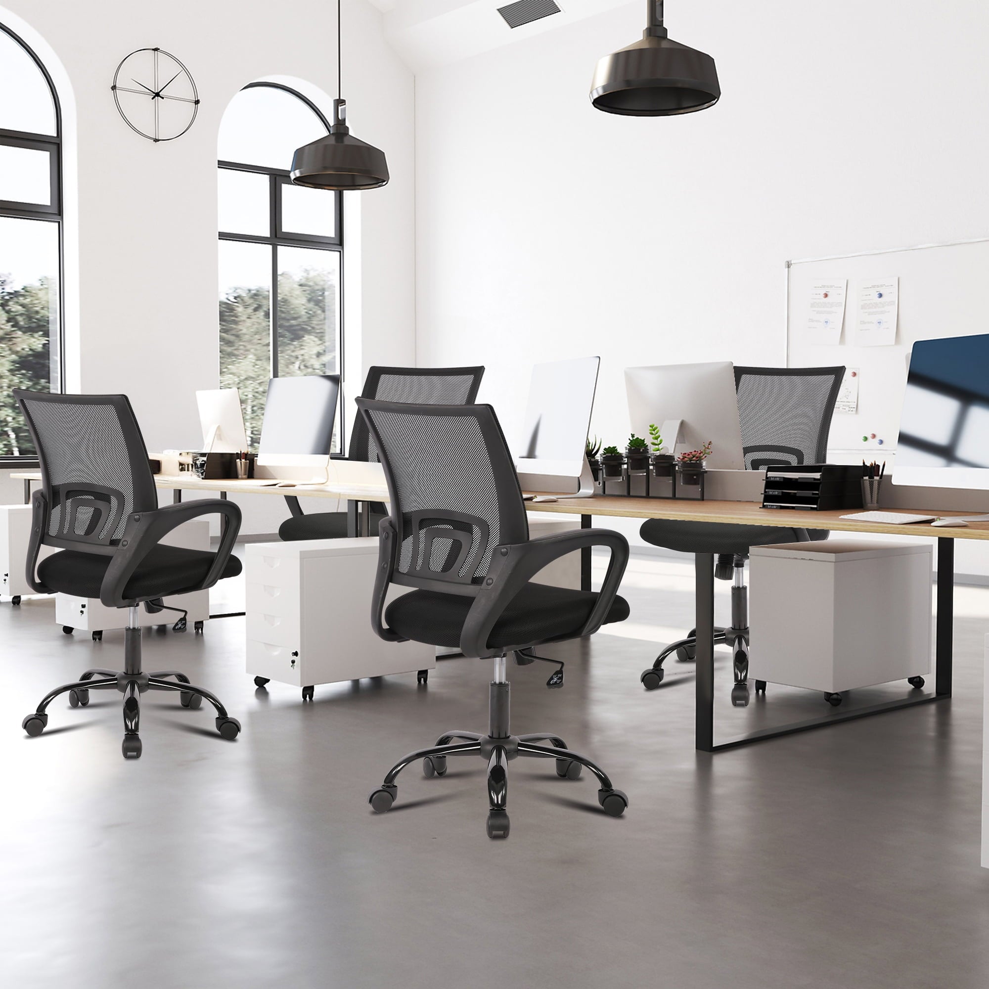 JONPONY Ergonomic Office Chair, Lumbar Support, Adjustable Height with Armrests for Adults,Black