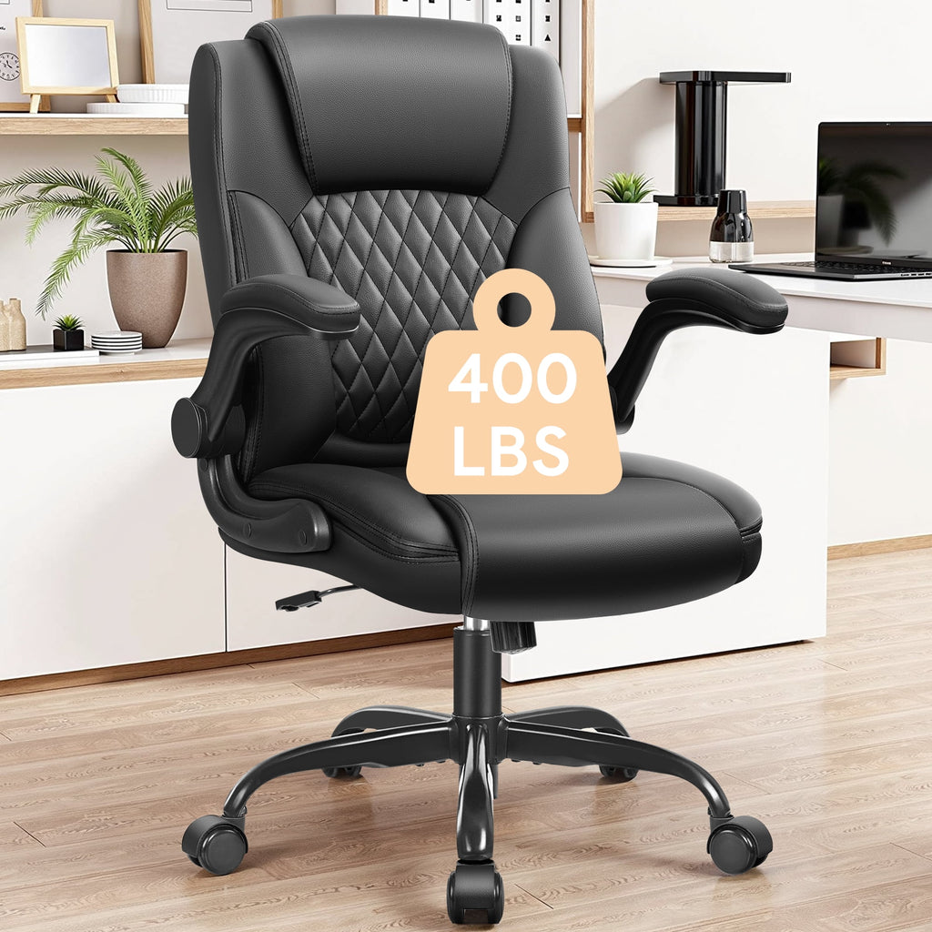 COOLHUT Leather Office Chair, Big and Tall Office Chair 400LBS Wide Seat Ergonomic Computer Desk Chair High Back Executive Leather Chair Adjustable Task Chair Lumbar Back with 8-Year Warranty, Black