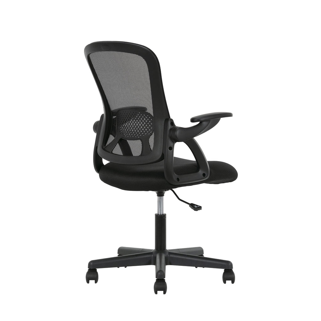 Mainstays Ergonomic Mesh Back Office Chair with Flip Up Arms for Adults, Black Fabric, 275lb