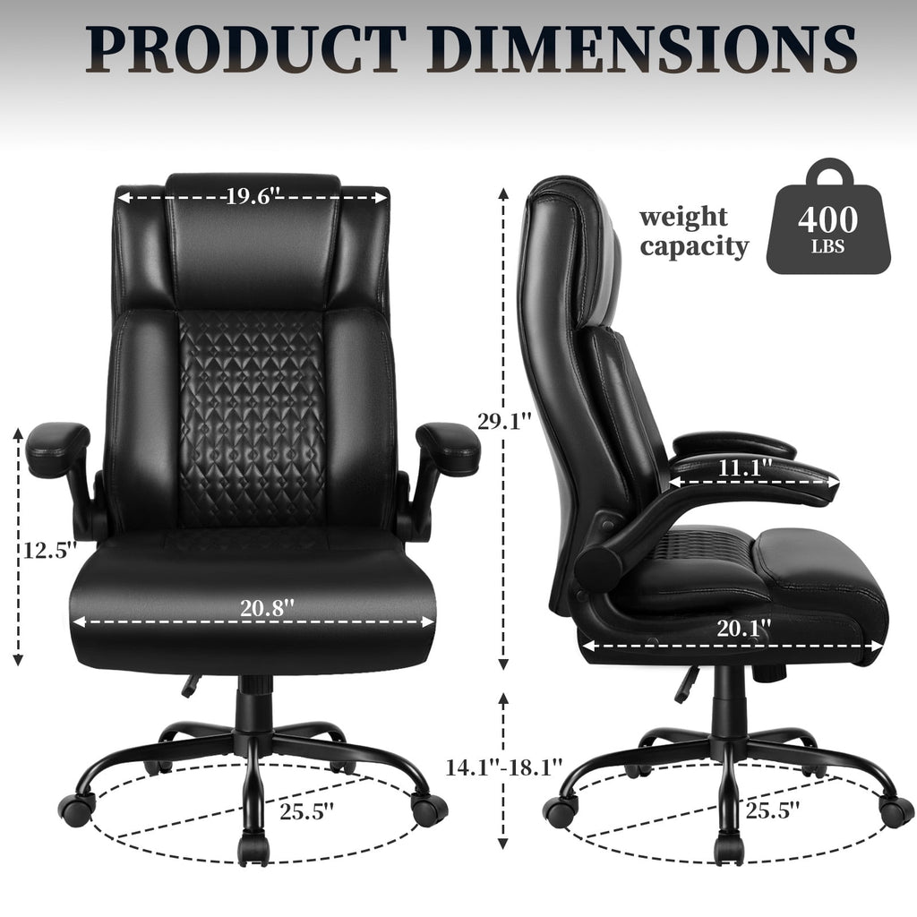 Bossin Big and Tall Executive Office Chair 400lbs with Flip-up Arms for Adult, Ergonomic High Back Lumber Support Adjustable Computer Desk Chair
