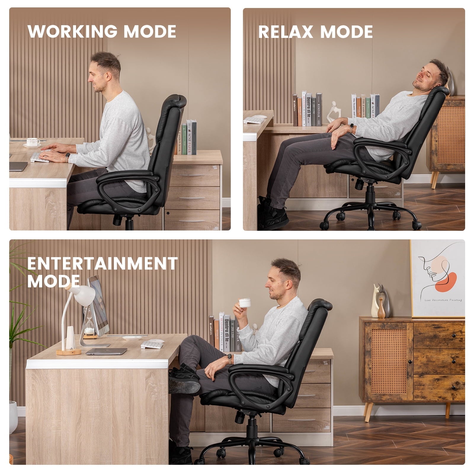 Mainstays Executive Ergonomic High Back Leather Home Office Desk Chair, Black