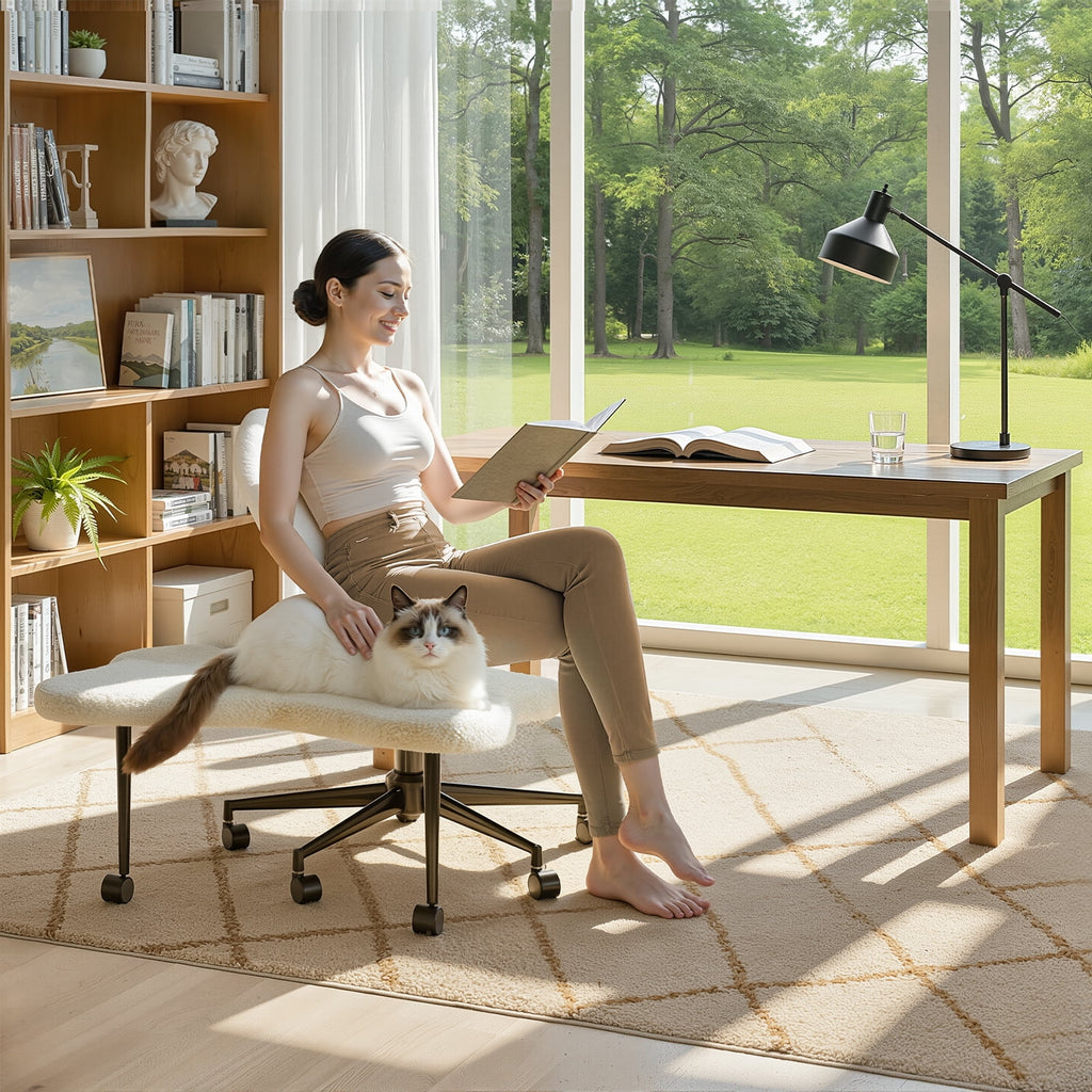 Pinmoco Cross Legged Office Chair, White Boucle Ergonomic Criss Cross Swivel Desk Chair, Heavy Duty 385 lbs Wide Seat for Meditation& ADHD, Armless