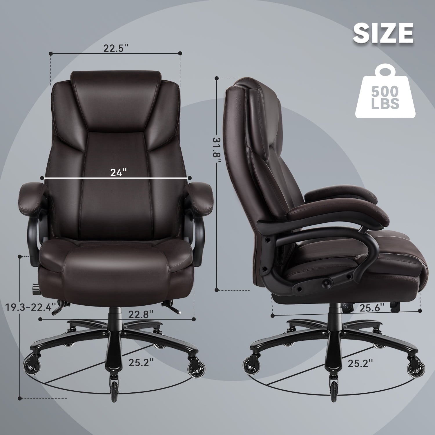 BOSSIN 500lbs Big and Tall Office Chair,Heavy Duty Computer Desk Chair with Adjustable Lumbar Support