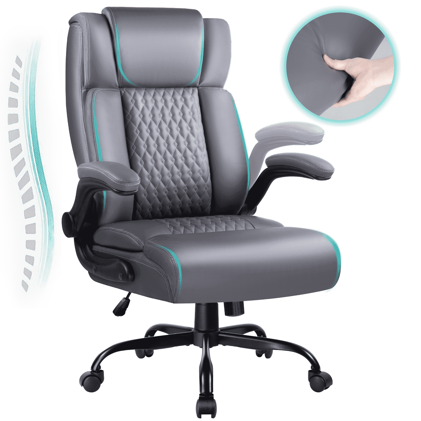 Bossin Big and Tall Executive Office Chair 400lbs with Flip-up Arms for Adult, Ergonomic High Back Lumber Support Adjustable Computer Desk Chair