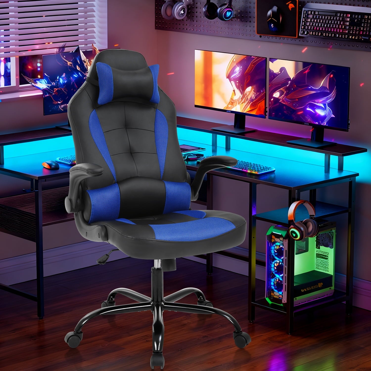 NiamVelo Leather Gaming Chair Ergonomic Video Game Chairs with Flip up Arms, Adjustable Rolling Swivel Chair for Adult Teen, White