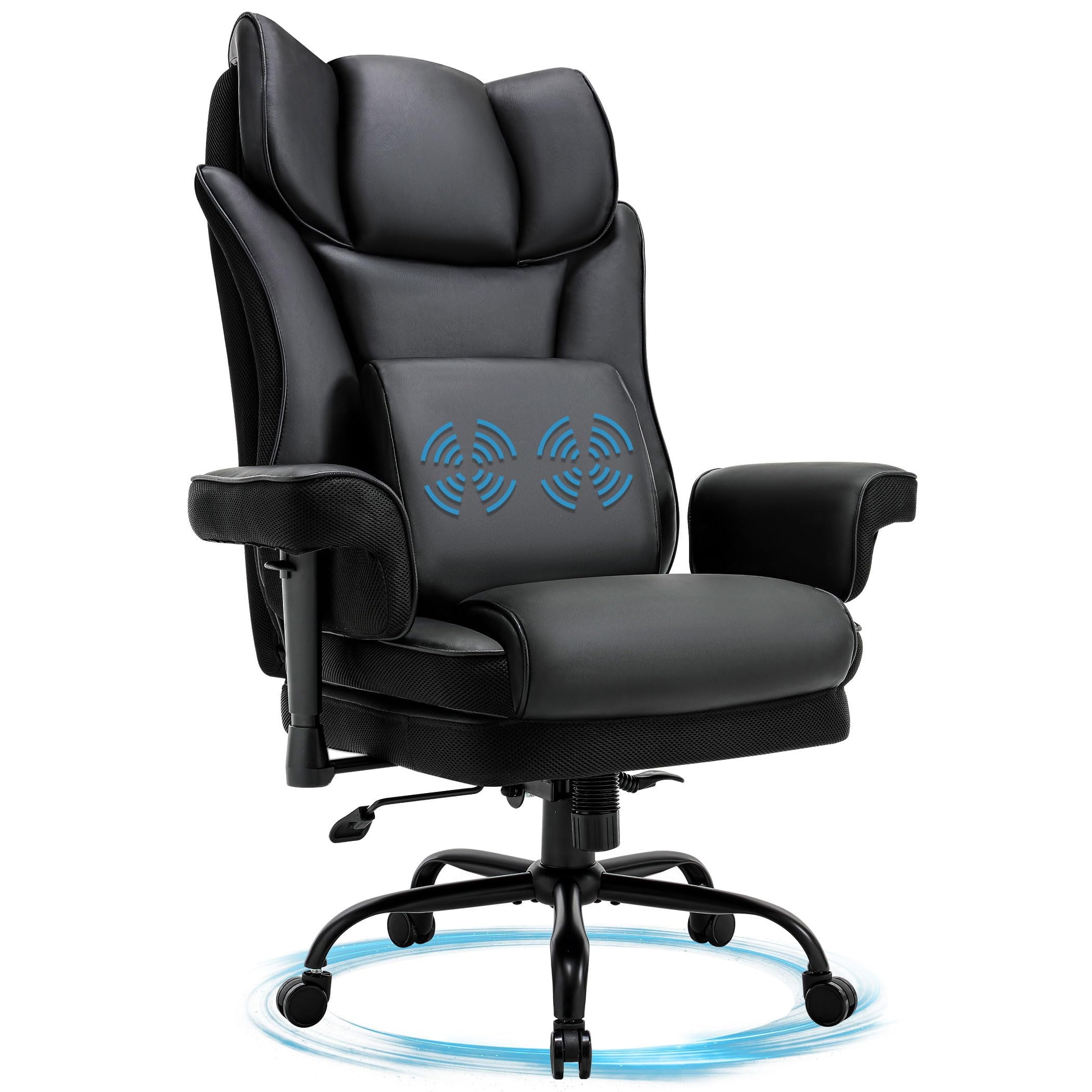 JONPONY Big and Tall Office Chair 400LBS Wide Seat Ergonomic Computer Desk Chair High Back Executive Leather Chair Adjustable Task Chair Lumbar Back Support 8 Hours Heavy Duty Design,9189,Black