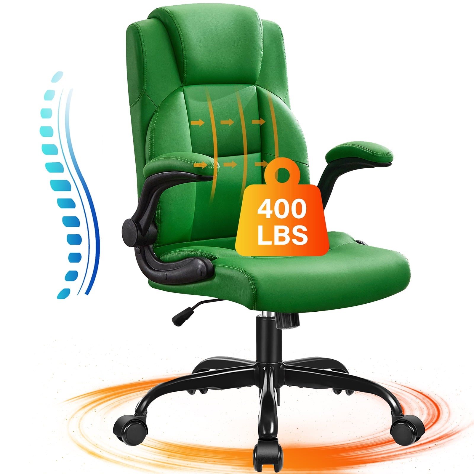 JONPONY Big and Tall Office Chair 400LBS Wide Seat Ergonomic Computer Desk Chair High Back Executive Leather Chair Adjustable Task Chair Lumbar Back Support 8 Hours Heavy Duty Design,9189,Black