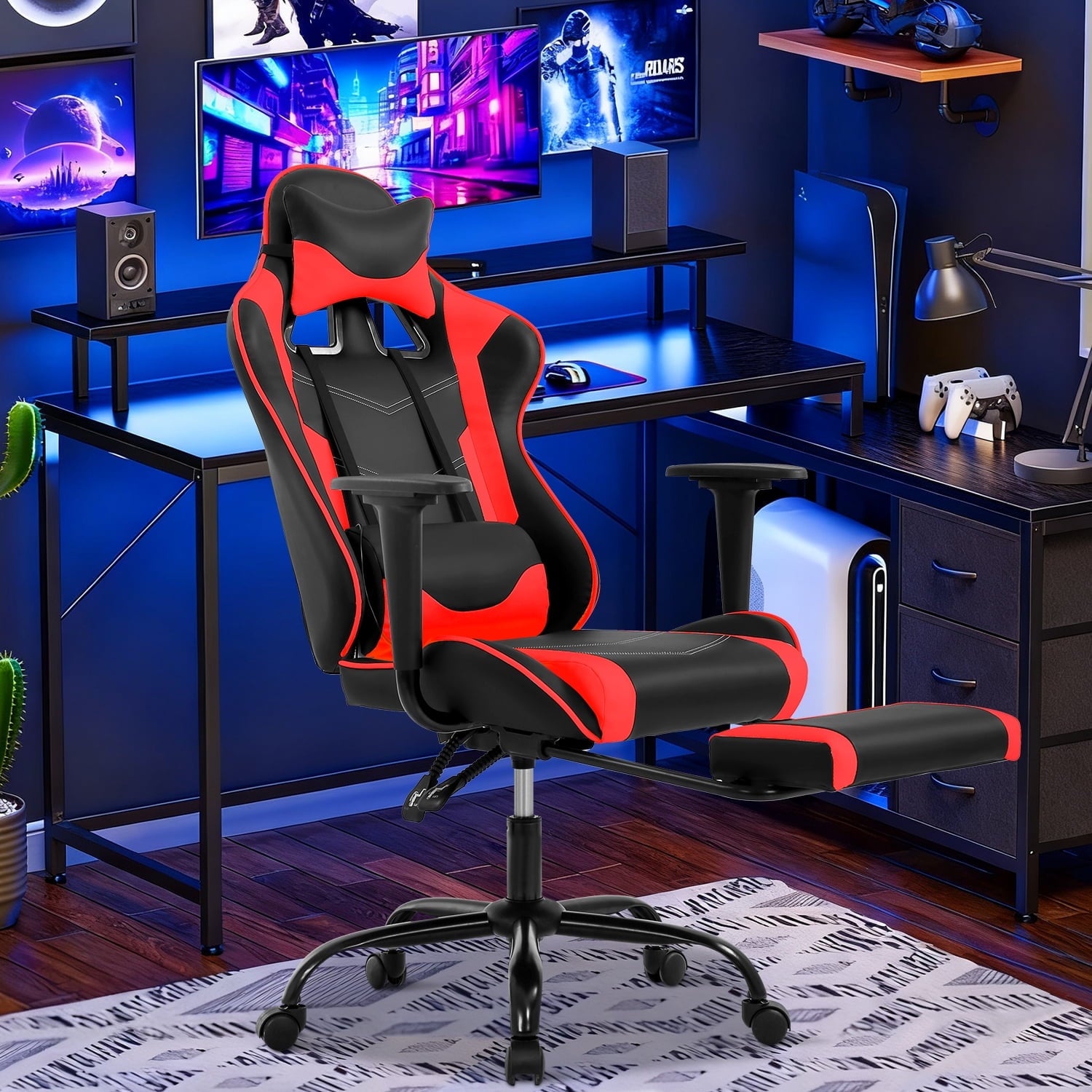 NiamVelo Leather Gaming Chair Ergonomic Video Game Chairs with Flip up Arms, Adjustable Rolling Swivel Chair for Adult Teen, White