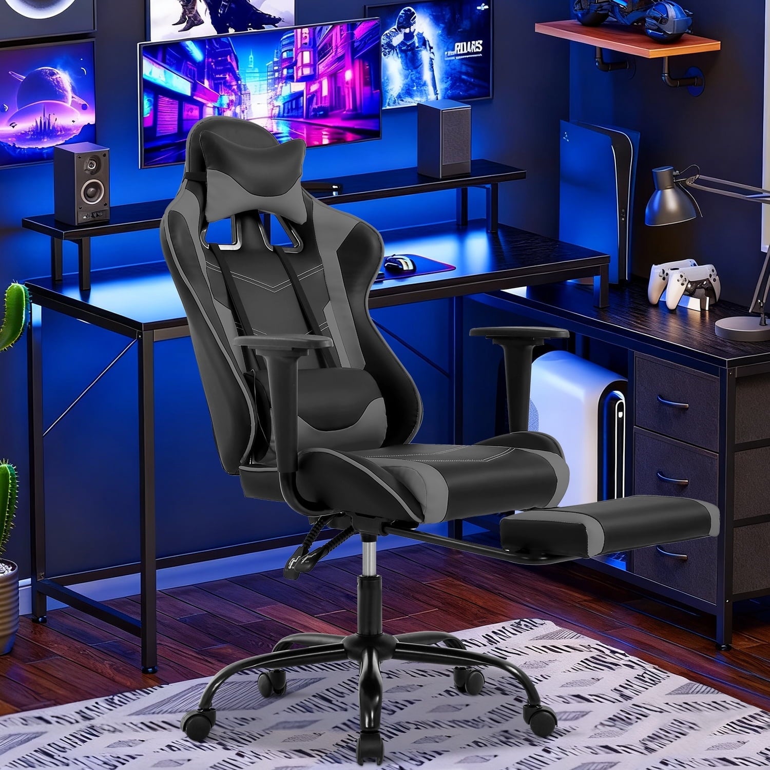 NiamVelo Leather Gaming Chair Ergonomic Video Game Chairs with Flip up Arms, Adjustable Rolling Swivel Chair for Adult Teen, White