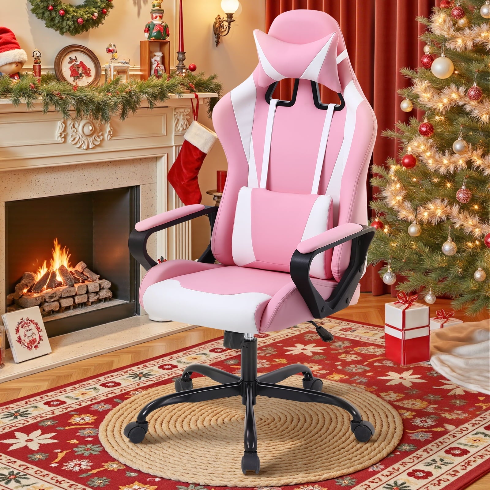 NiamVelo Leather Gaming Chair Ergonomic Video Game Chairs with Flip up Arms, Adjustable Rolling Swivel Chair for Adult Teen, White