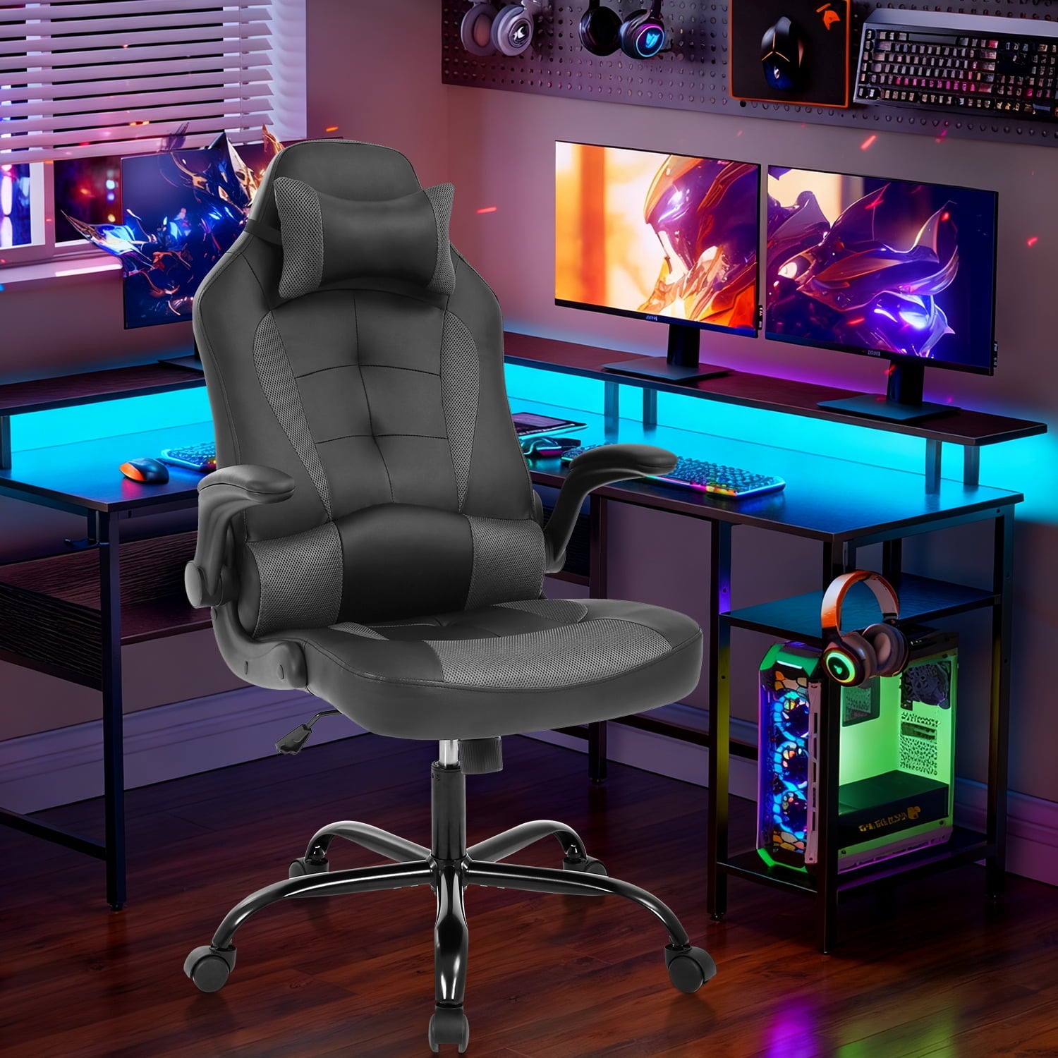 NiamVelo Leather Gaming Chair Ergonomic Video Game Chairs with Flip up Arms, Adjustable Rolling Swivel Chair for Adult Teen, White