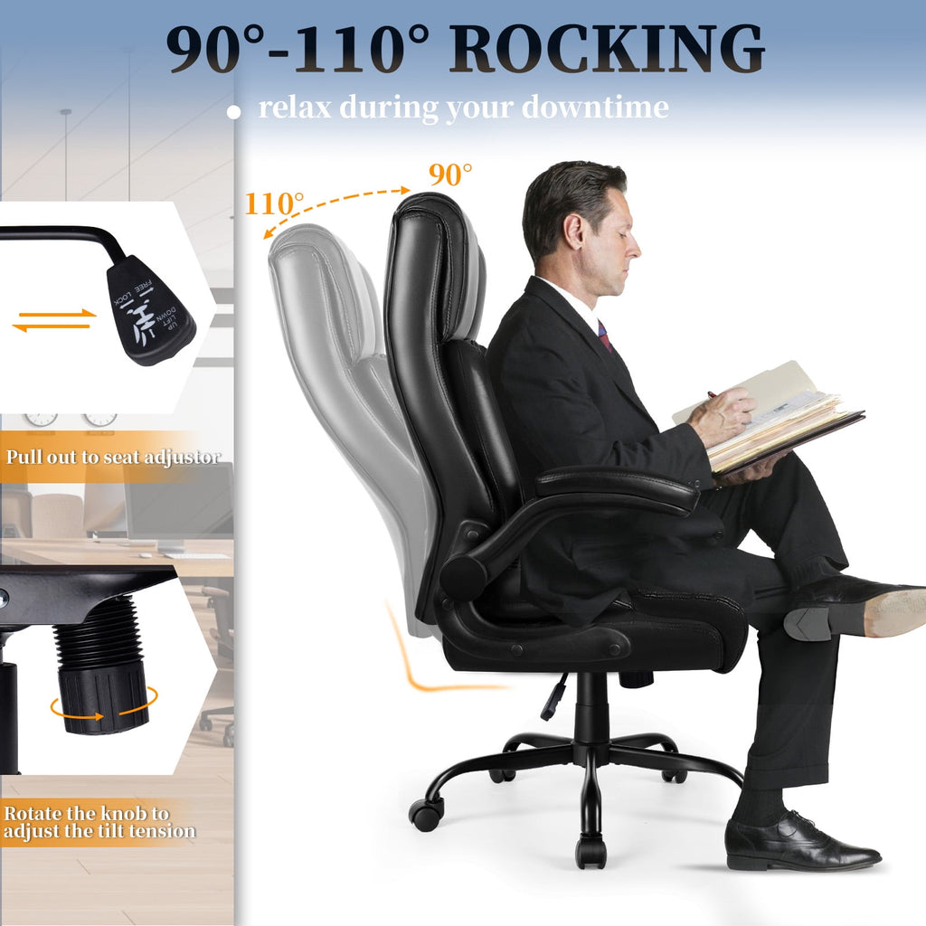 Bossin Big and Tall Executive Office Chair 400lbs with Flip-up Arms for Adult, Ergonomic High Back Lumber Support Adjustable Computer Desk Chair