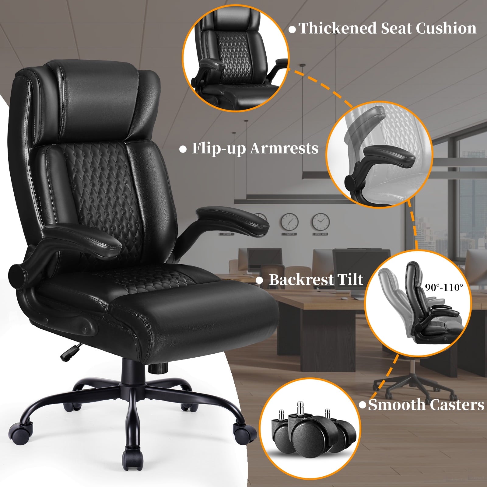 Bossin Big and Tall Executive Office Chair 400lbs with Flip-up Arms for Adult, Ergonomic High Back Lumber Support Adjustable Computer Desk Chair