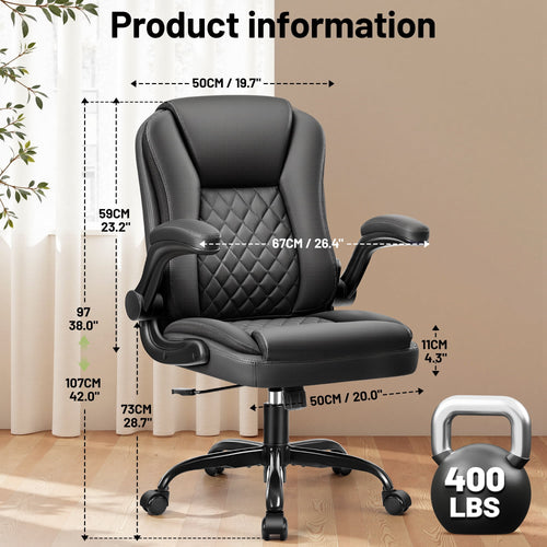 ATHOPE Leather Office Chair, 400lbs Ergonomic Desk Chairs with Back Support, Computer Chair with Wheels and Adjustable Armrest for Home Office, 360°Swivel Free, Black