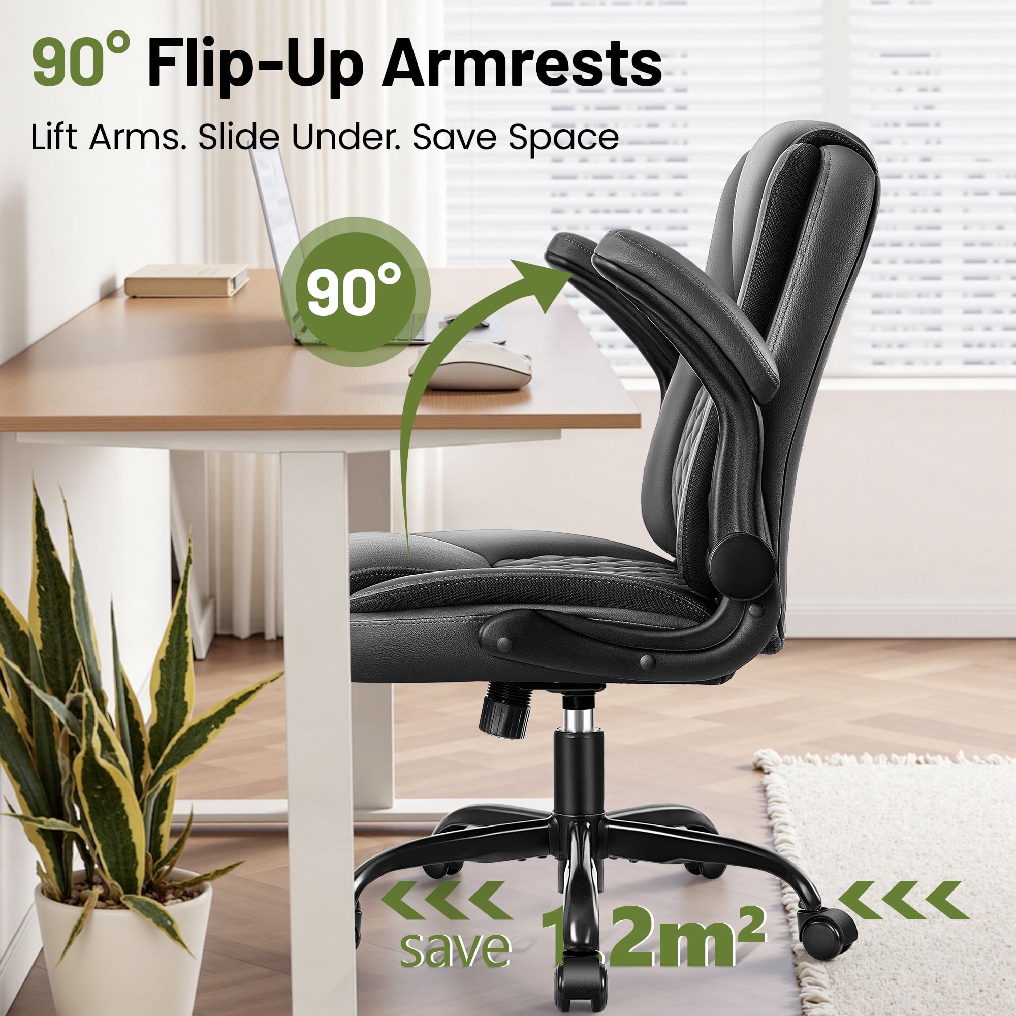 ATHOPE Leather Office Chair, 400lbs Ergonomic Desk Chairs with Back Support, Computer Chair with Wheels and Adjustable Armrest for Home Office, 360°Swivel Free, Black