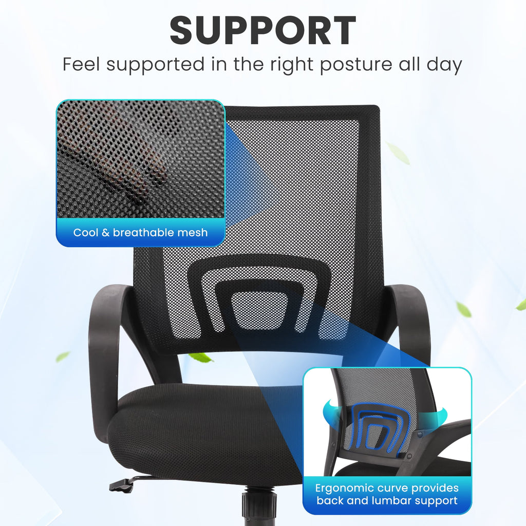 JONPONY Ergonomic Office Chair, Lumbar Support, Adjustable Height with Armrests for Adults,Black