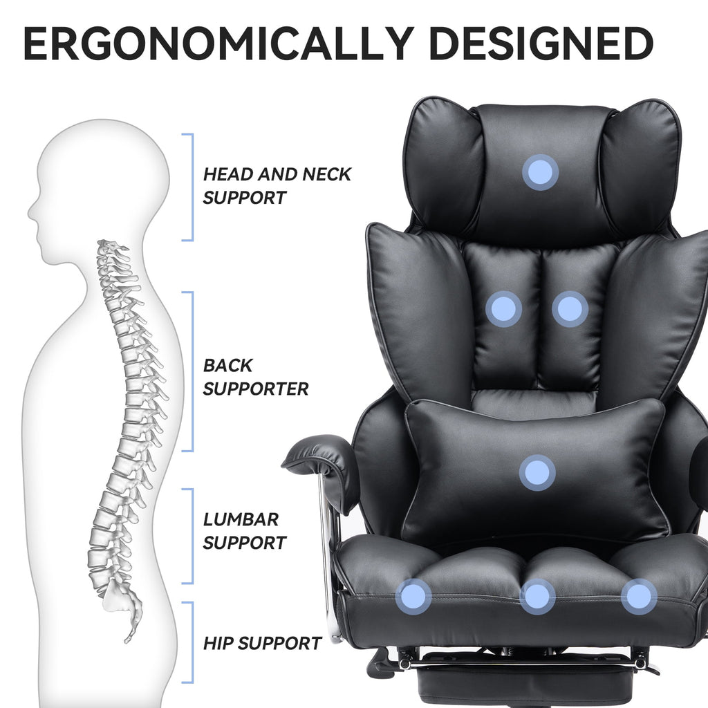 ATMILD 400 lbs Big and Tall Ergonomic PU Leather Office Chair with Footrest, Black